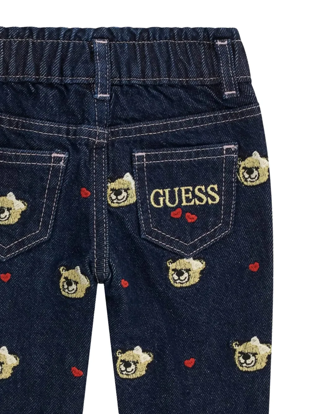 guess kids embroidered bear-print jeans Blauw