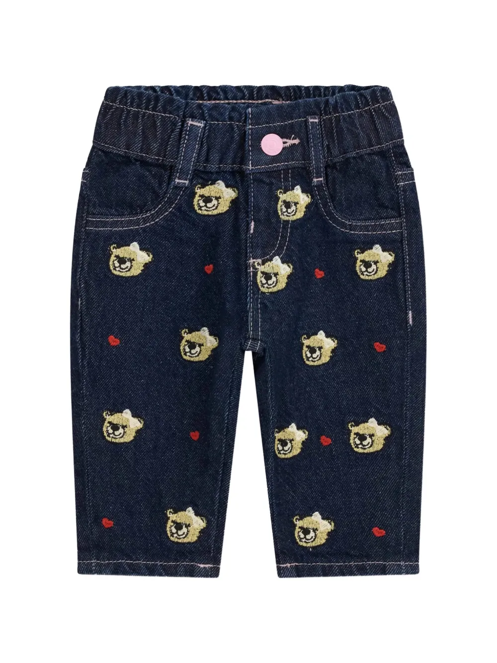 Guess kids embroidered bear-print jeans Blauw