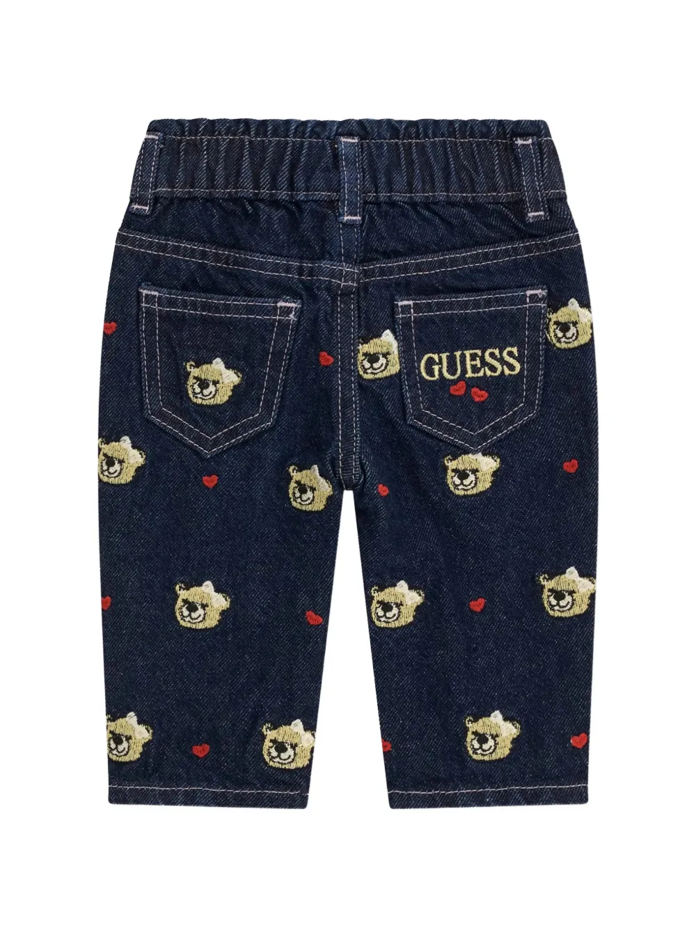 guess kids embroidered bear-print jeans Blauw