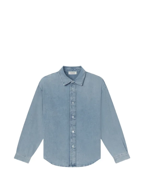 Frame Faded-effect Long-sleeve Denin Shirt in Blue