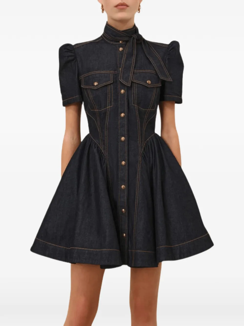 ZIMMERMANN necktie-detail denim mini dress Blauw