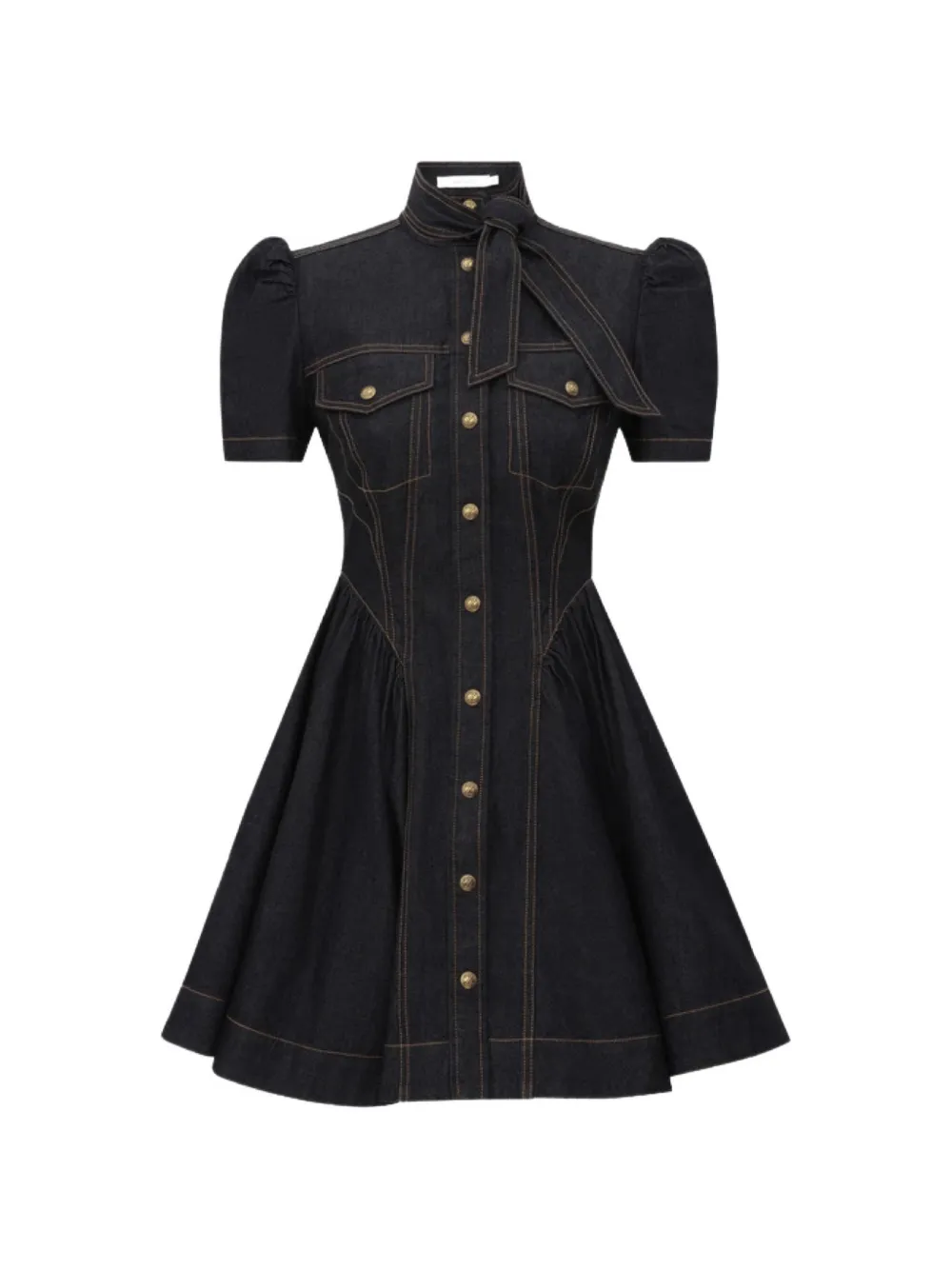 Zimmermann Necktie-detail Denim Mini Dress In 블루