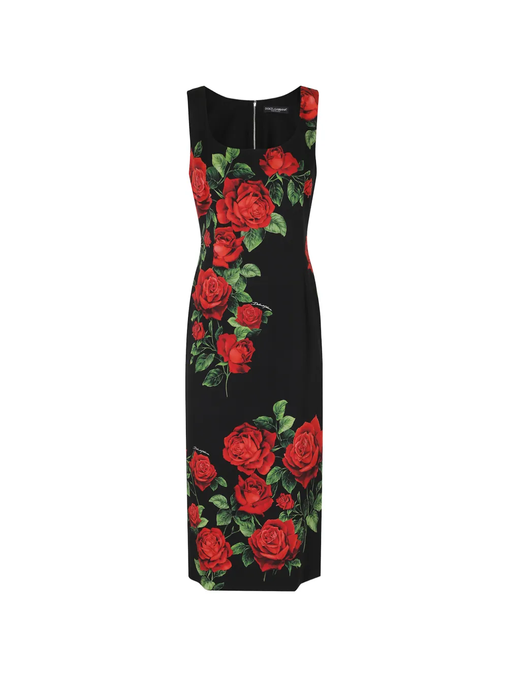 Dolce & Gabbana Floral-print Silk Midi Dress In 블랙