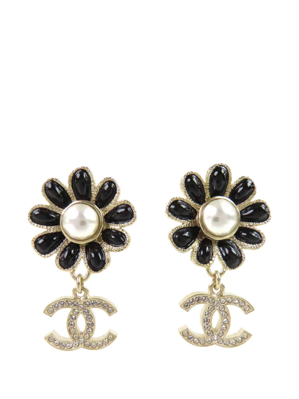 CHANEL Pre-Owned 2022 CC Gold Plated Strass Enamel Faux Pearl Flower Drop Push Back Earrings costume earrings - Oro
