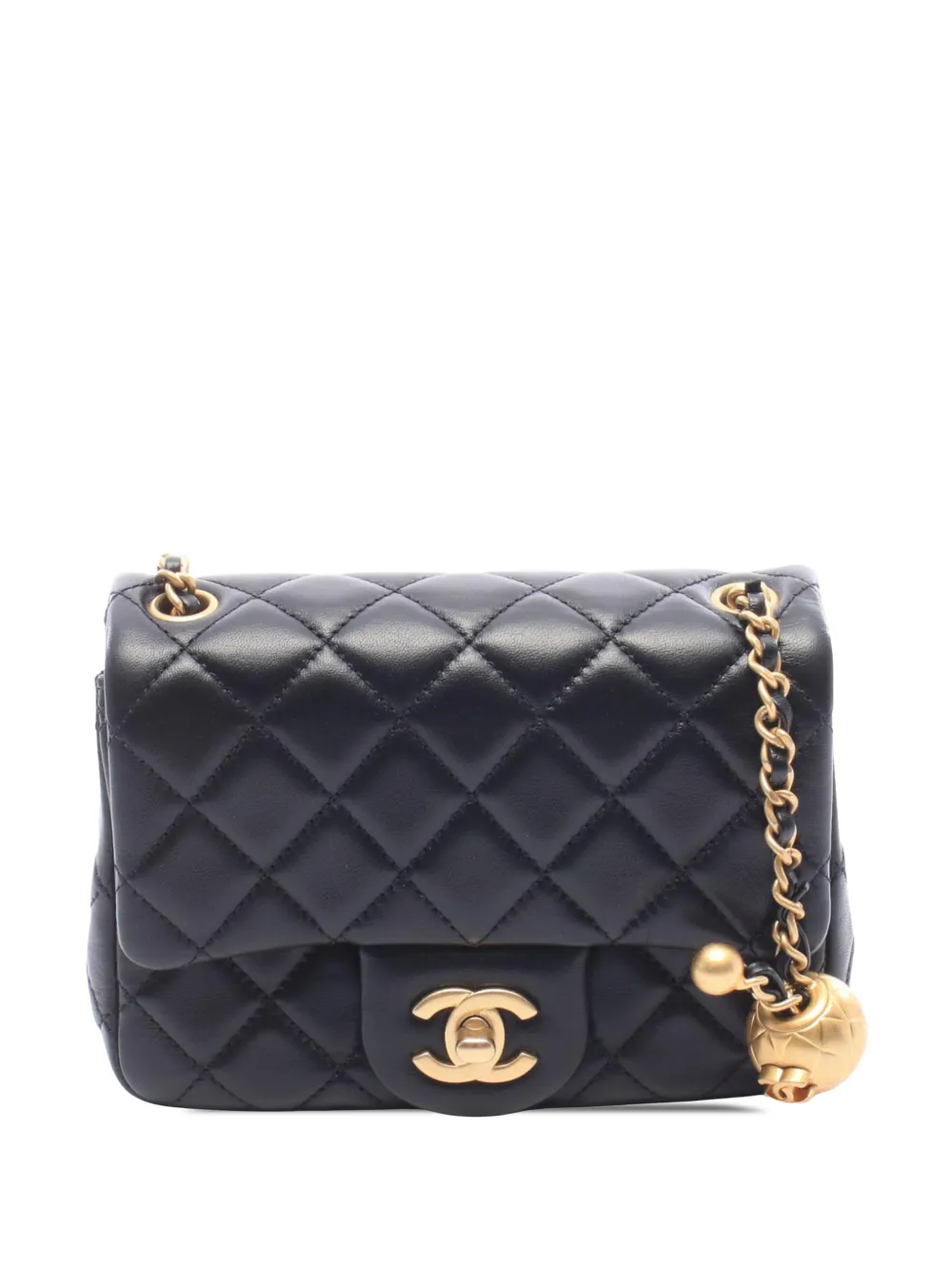 CHANEL Pre-Owned 2020 Mini Square Classic Lambskin Pearl Crush Single Flap crossbody bag - Nero