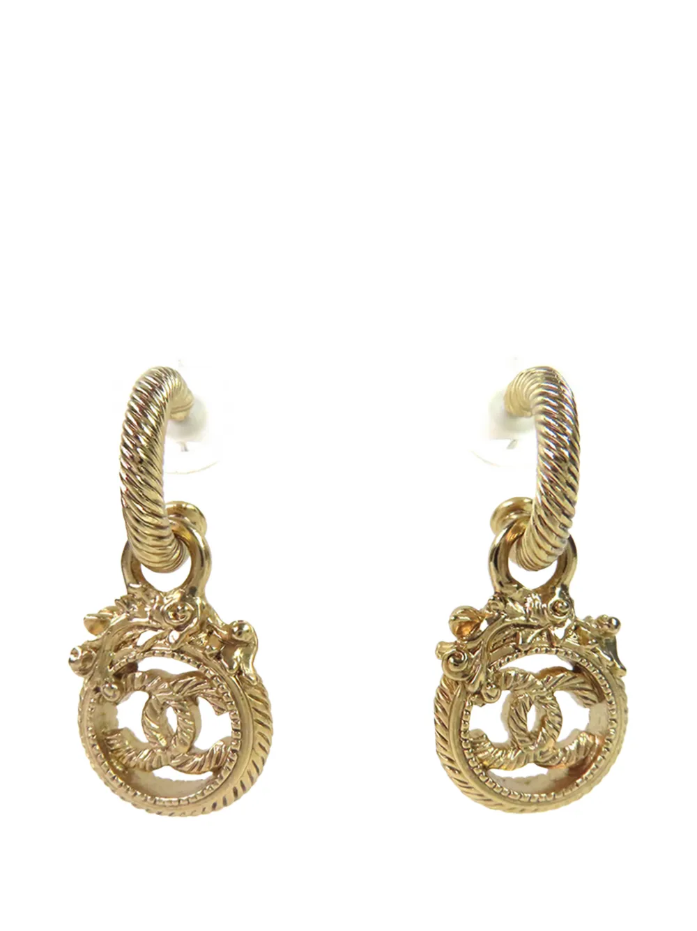 CHANEL Pre-Owned 2005 CC Gold Plated Twisted Dangle Hoop Push Back Earrings costume earrings - Oro