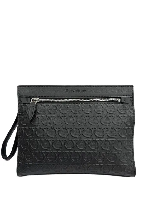 Ferragamo Pre-Owned 2010-2026 Embossed Calfskin Gancini Wristlet Pouch clutch bag