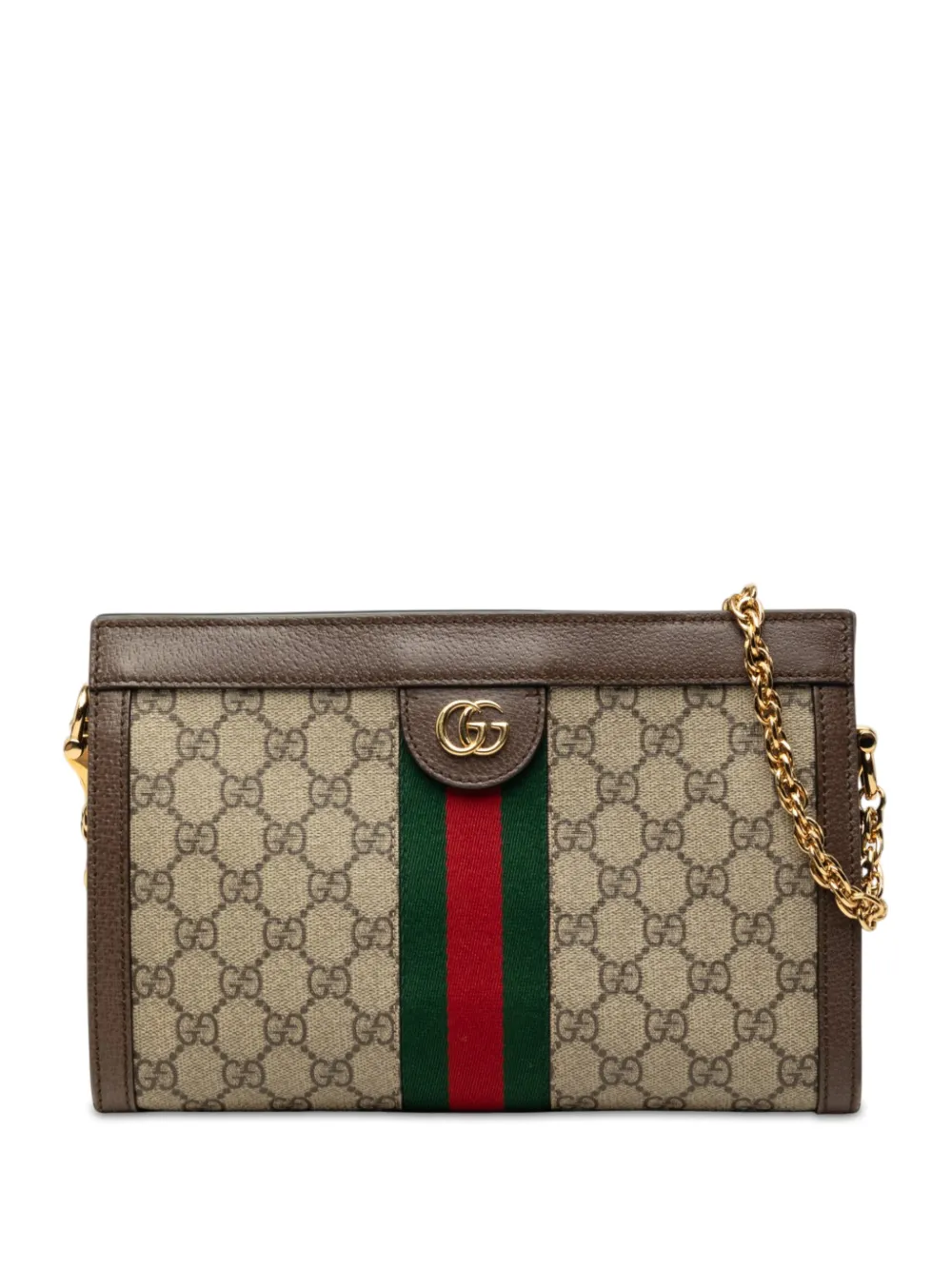 Gucci Pre-Owned Borsa a tracolla Ophidia piccola in tessuto GG Supreme con decorazione Web e catena 2000-2015 - Toni neutri