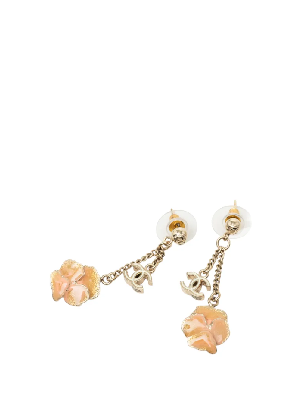 CHANEL Pre-Owned 2013 CC Gold Plated Enamel Camellia Drop Push Back Earrings costume earrings - Oro