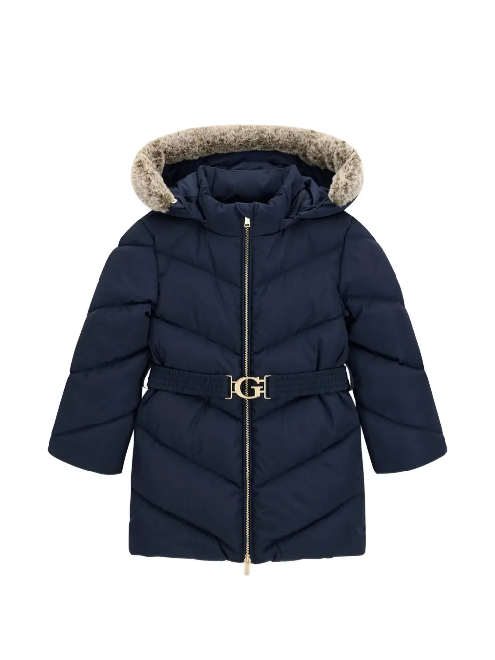 Guess kids belted hooded puffer jacket Blauw