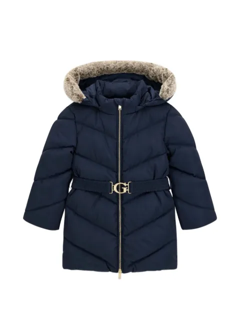 guess kids belted hooded puffer jacket