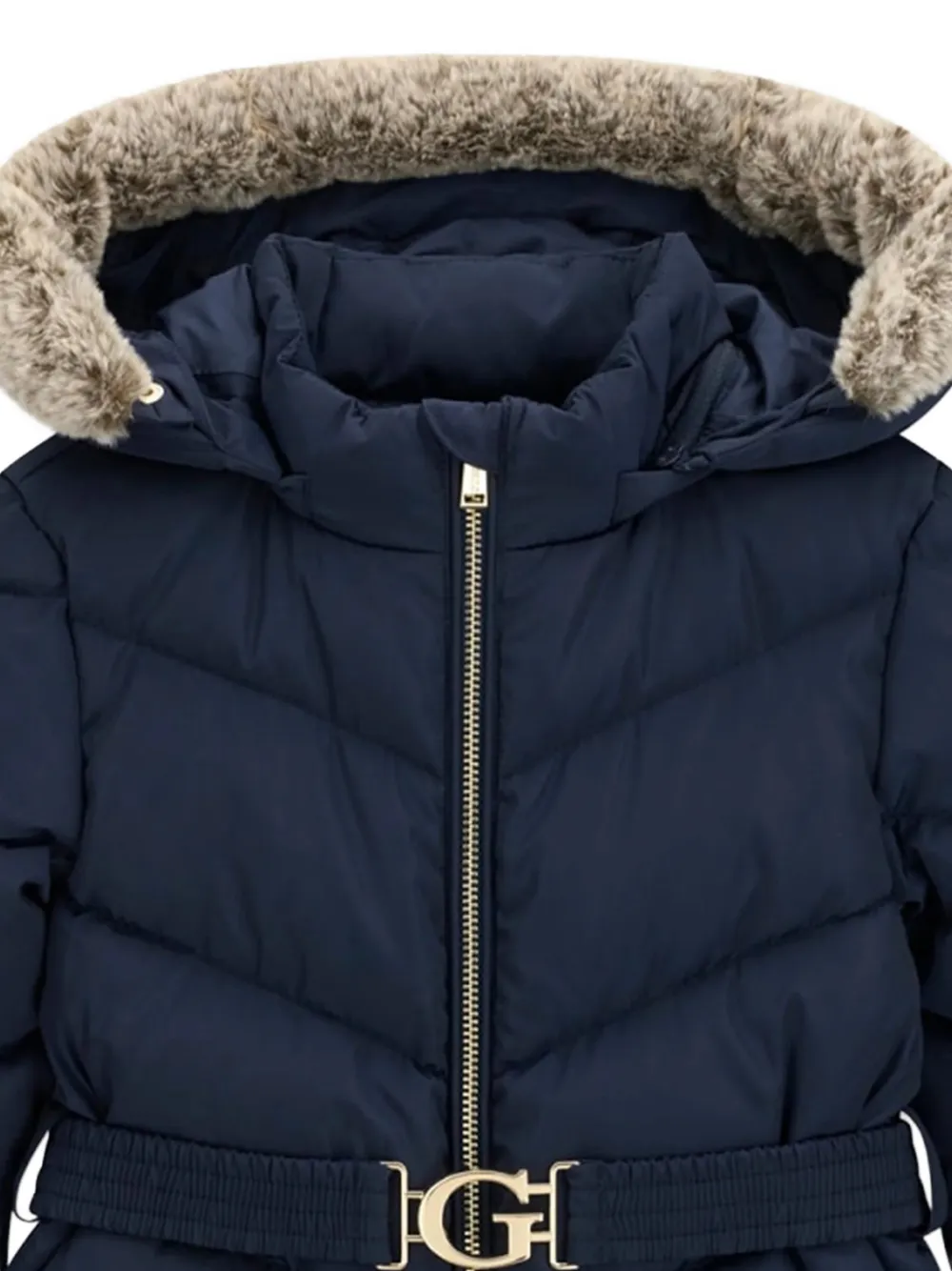 guess kids belted hooded puffer jacket Blauw