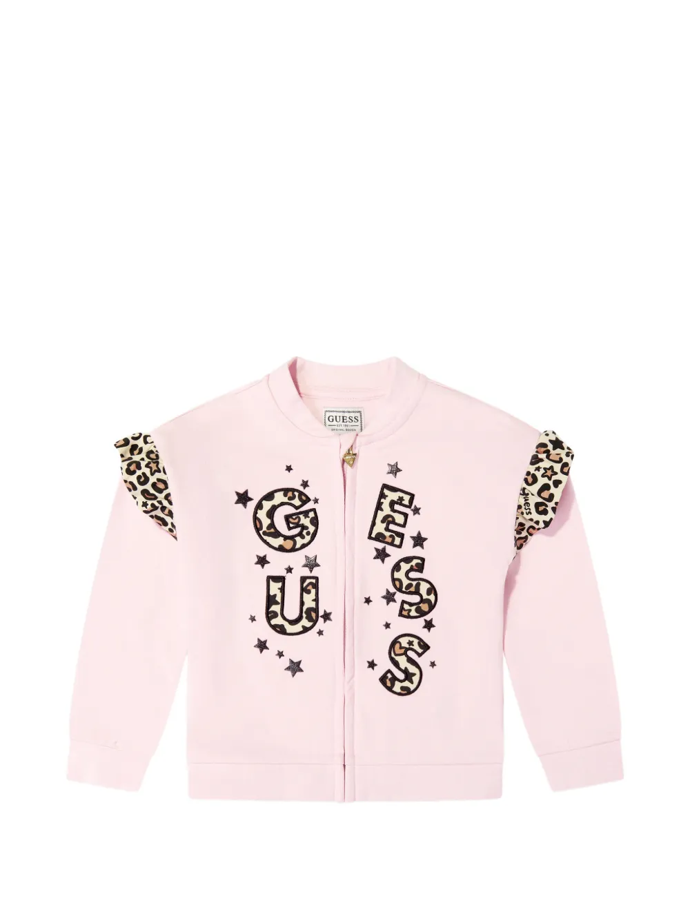 guess kids leopard-print ruffled sweatshirt - Rosa