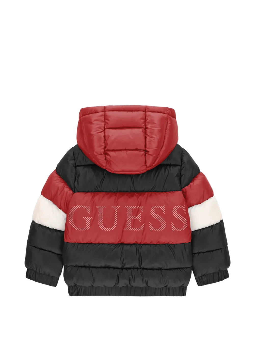 guess kids logo-print hooded puffer jacket Zwart