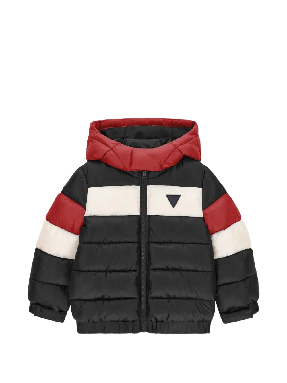 Guess kids logo-print hooded puffer jacket Zwart