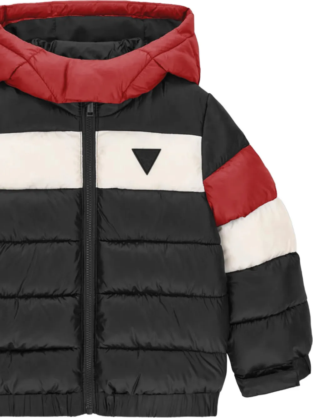 guess kids logo-print hooded puffer jacket Zwart