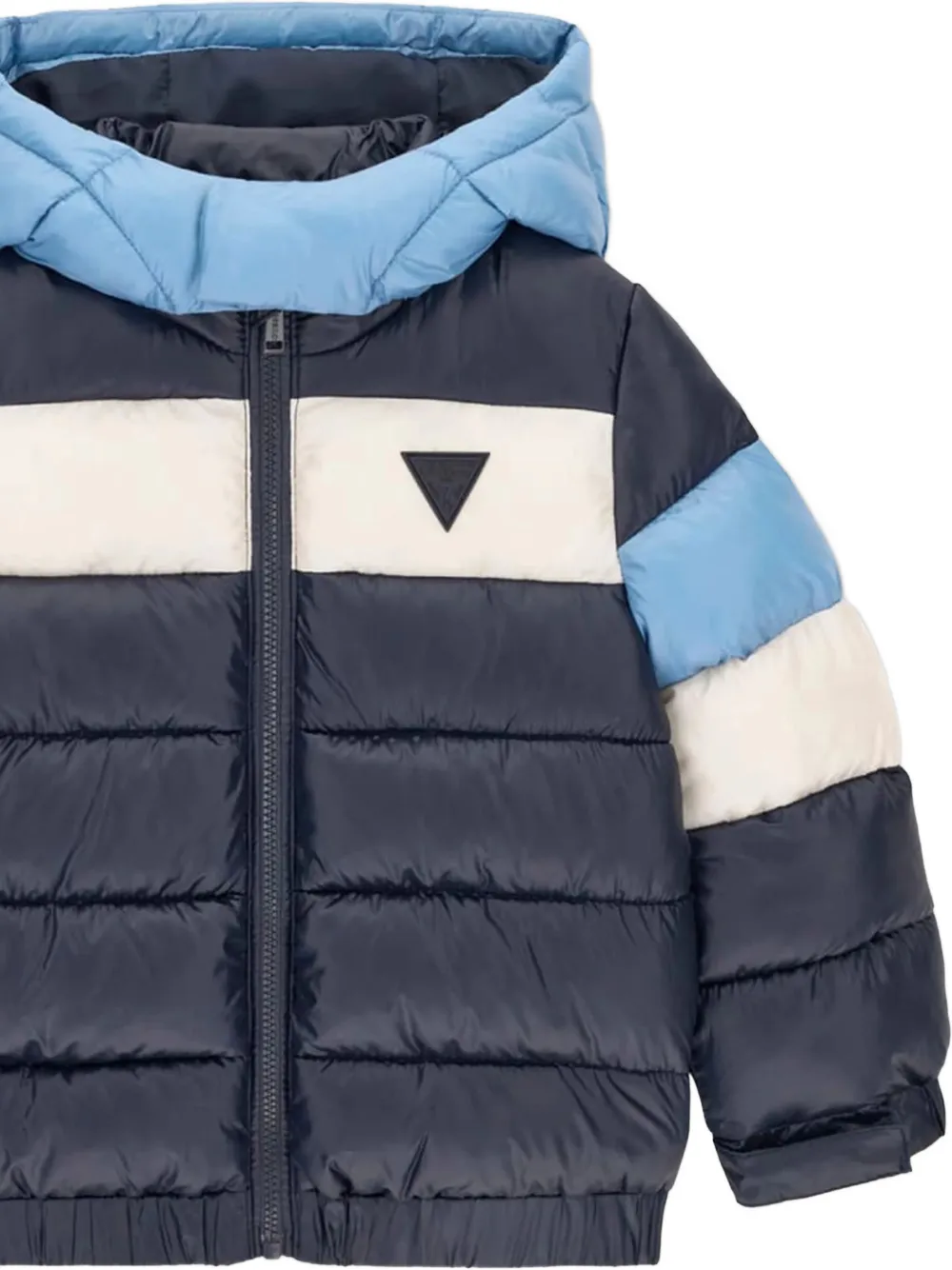 guess kids logo-print hooded puffer jacket Blauw