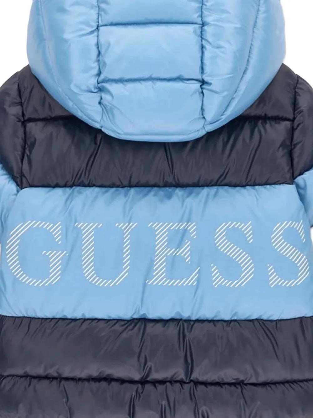 guess kids logo-print hooded puffer jacket Blauw