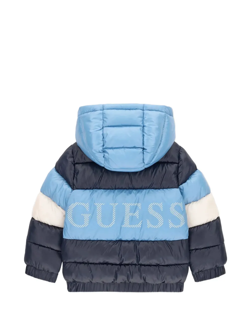guess kids logo-print hooded puffer jacket Blauw