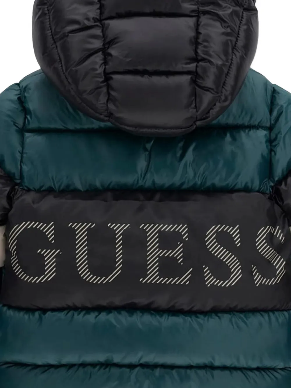 guess kids colour-block quilted jacket Groen