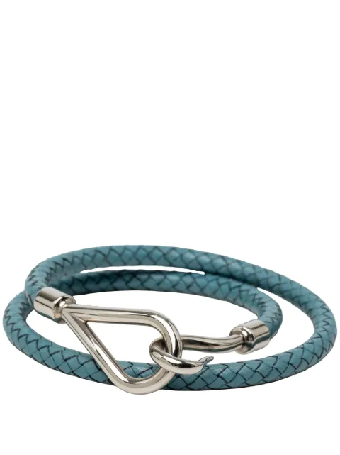 Hermès Pre-Owned 2000-2026 Palladium Plated and Woven Leather Jumbo Hook Double Tour Bracelet costume bracelet