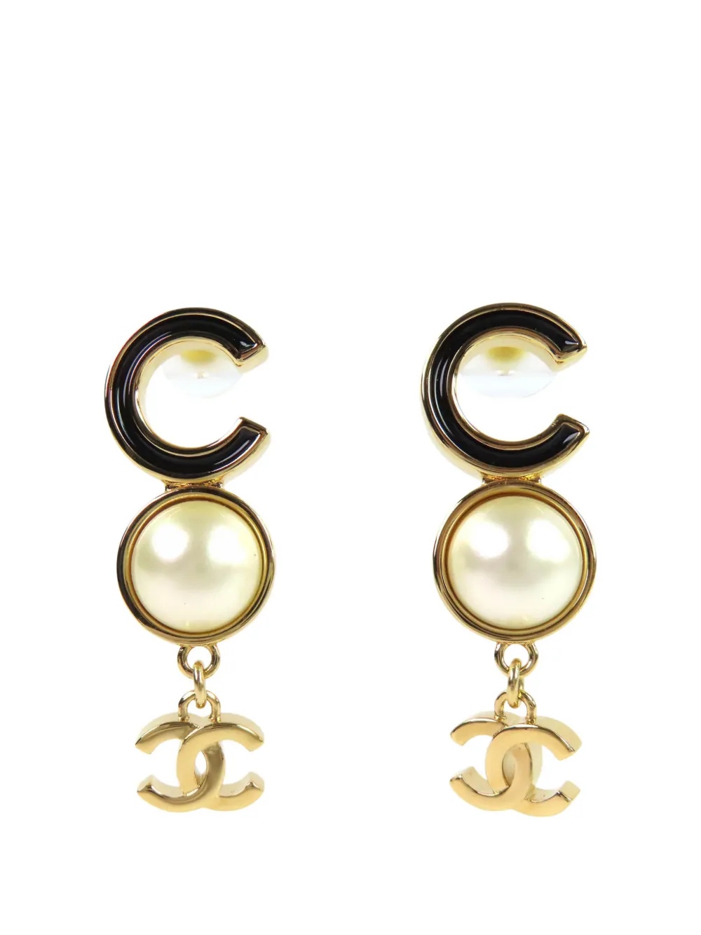 CHANEL Pre-Owned 2024 vergoldete CC Hängeohrringe mit Kunstperlen