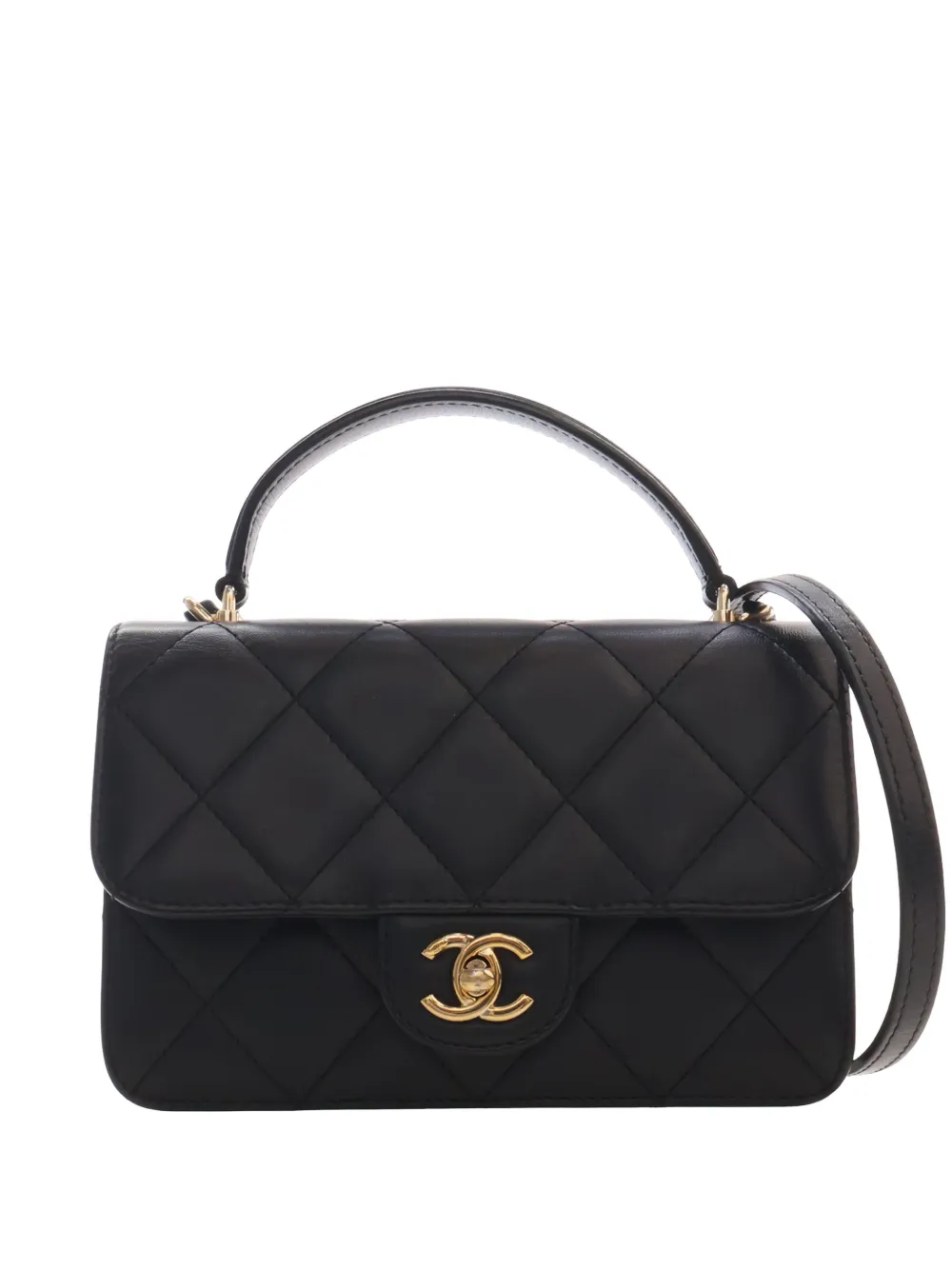 CHANEL Pre-Owned 2021-2026 Mini Quilted Lambskin Top Handle Flap satchel - Nero