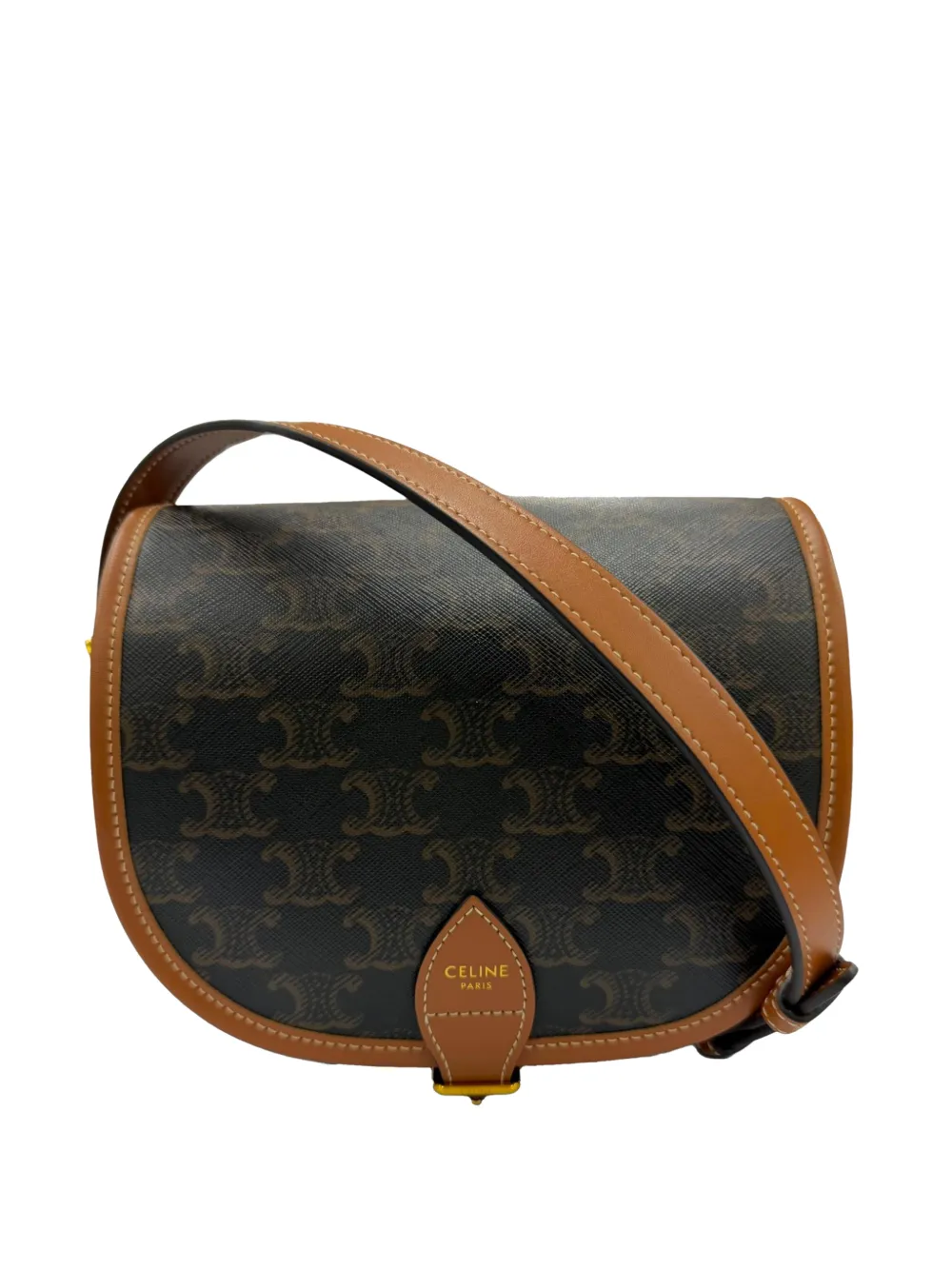 Celine Pre-Owned Borsa a tracolla Folco media in tela cerata Triomphe 2019-2026 - Marrone