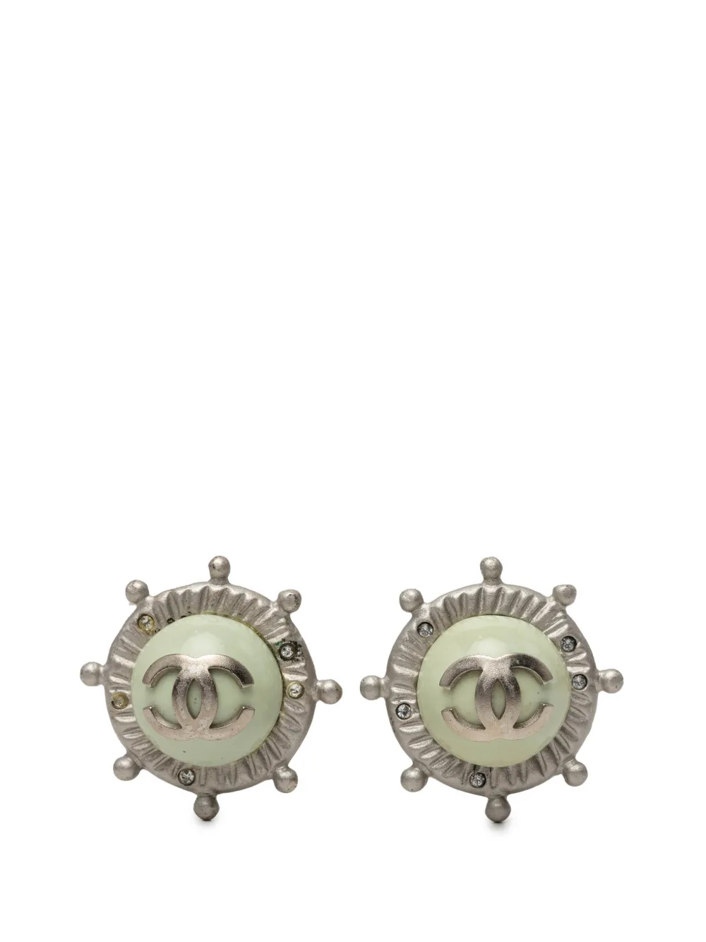 CHANEL Pre-Owned 2000-2010 CC Brass Strass Faux Pearl Nautical Helm Clip On Earrings costume earrings - Argento