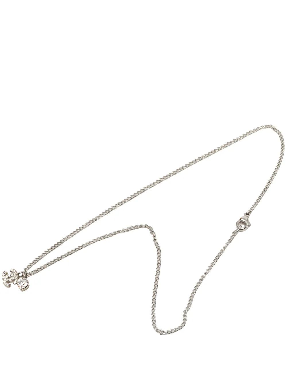 CHANEL Pre-Owned Collana con pendente a cuore e logo CC con strass 2003 - Argento