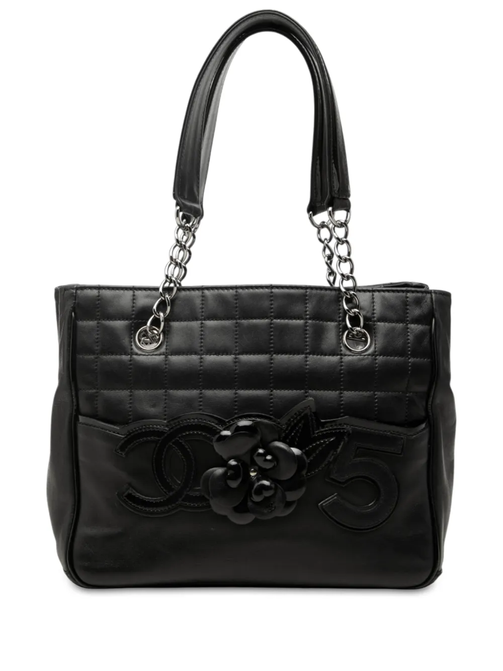 CHANEL Pre-Owned 2005-2006 CC Choco Bar Lambskin Camellia No 5 tote bag - Nero