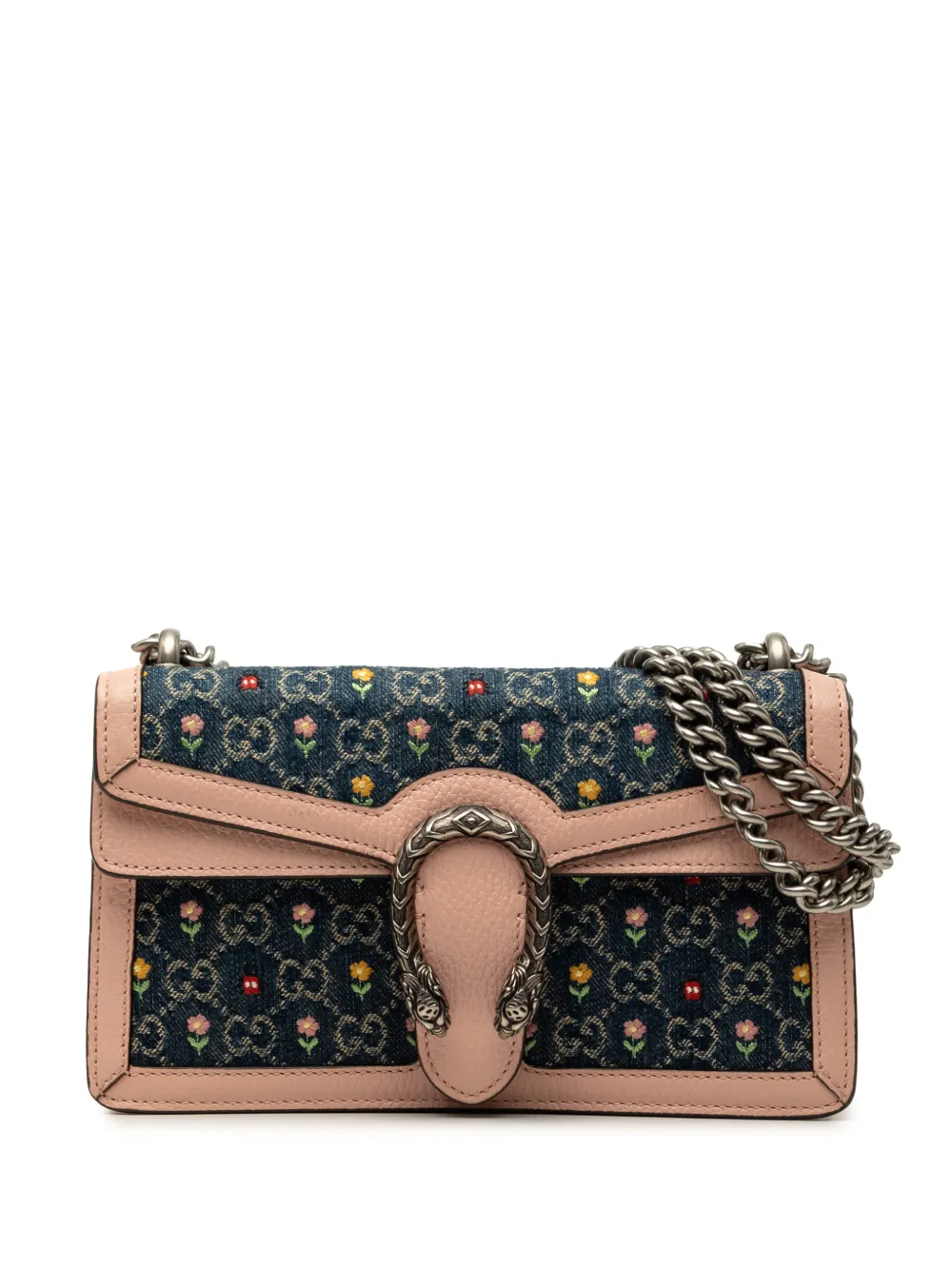 Gucci Pre-Owned 2016-2026 Limited Edition Medium GG Denim Embroidered Floral Dionysus crossbody bag - Blu