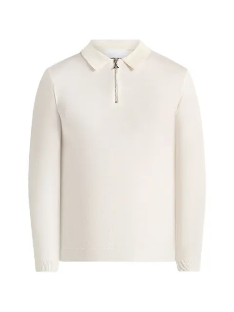 Manière De Voir Gilles in off white merino wool long-sleeve polo top with zip