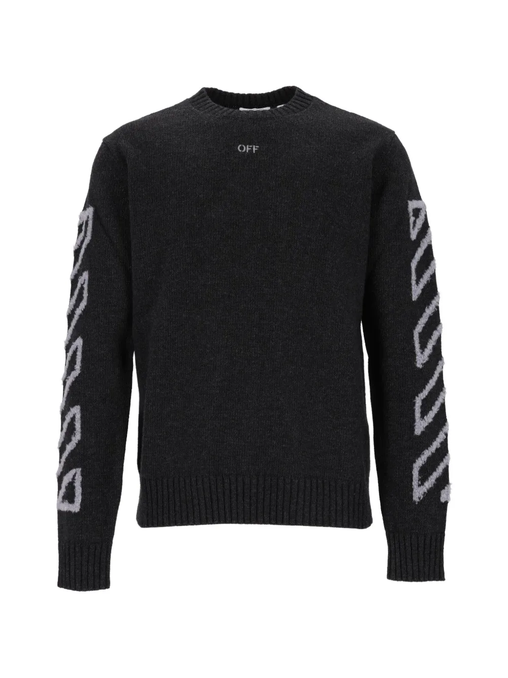 Off-white Diagonal Arrow Fuzzy Crewneck Sweater In Grey