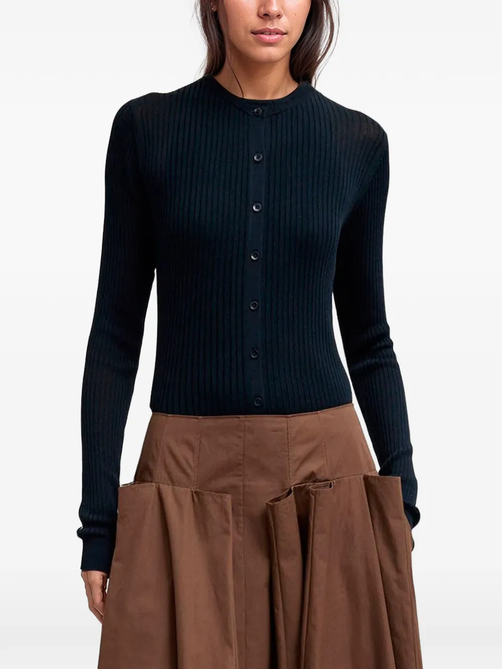 Tibi Ribbed-knit Cardigan In Blue