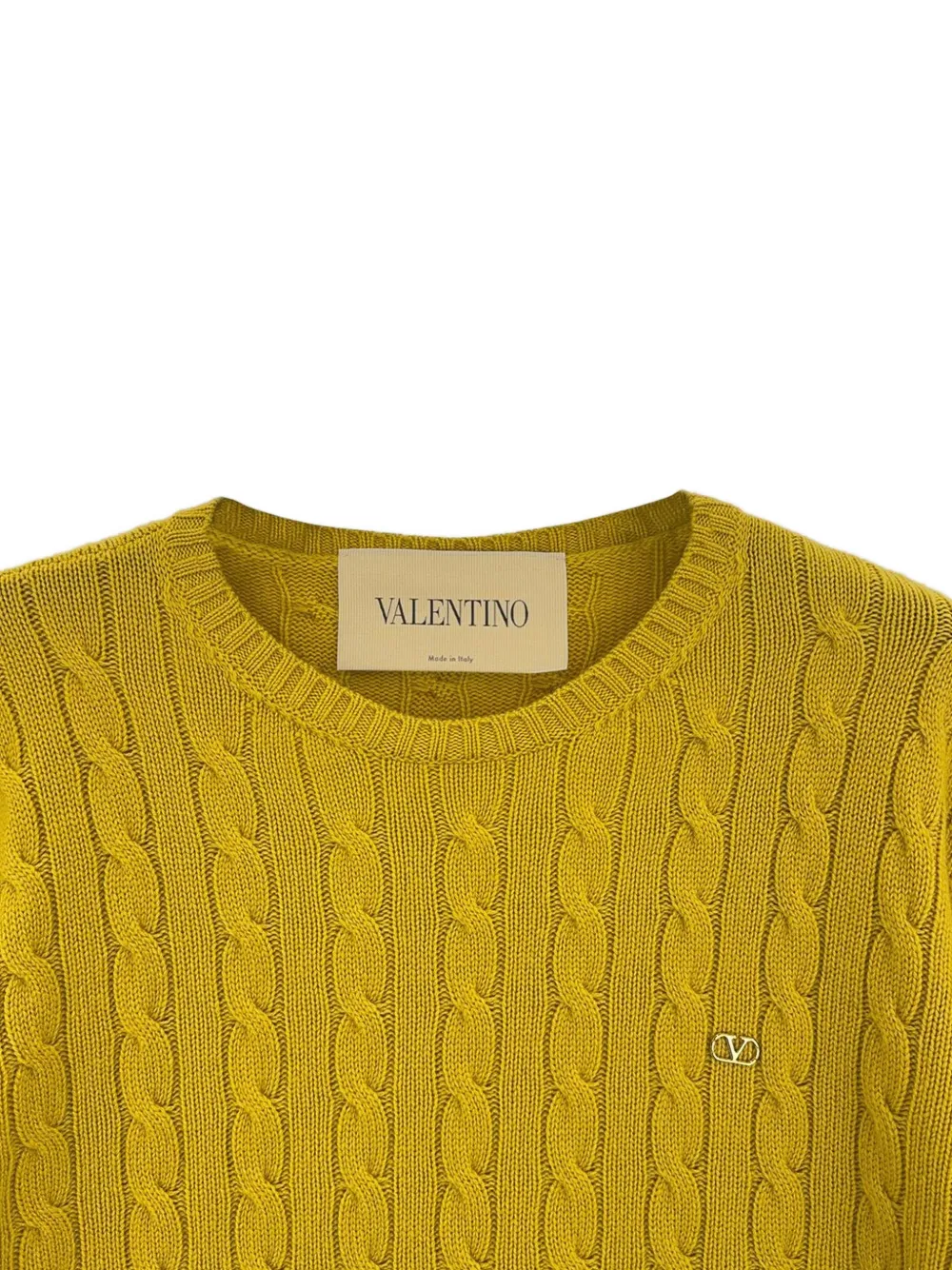 Valentino Garavani Kabelgebreide kasjmier pullover met VLogo Geel