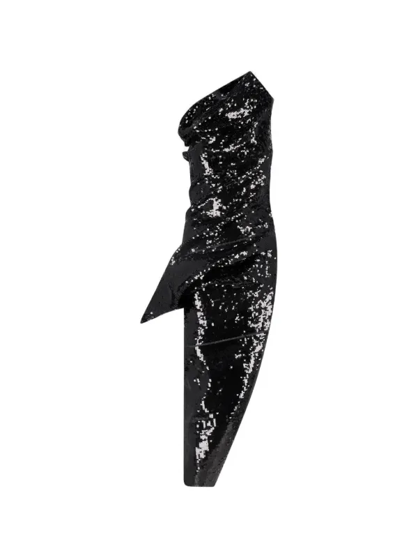 Rick Owens Tower Walrus Gown in Sequin Embroidered Stretch Denim in Black