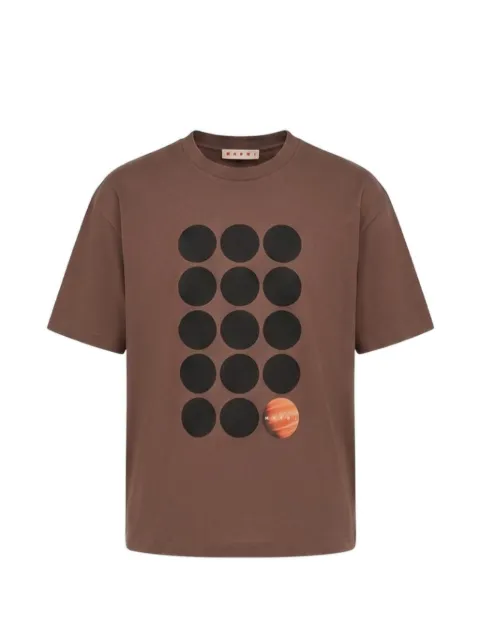 Marni brown cotton T-shirt with planet-print