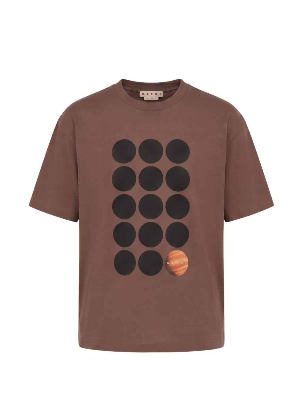 Marni Bruin katoenen T-shirt met planeet-print