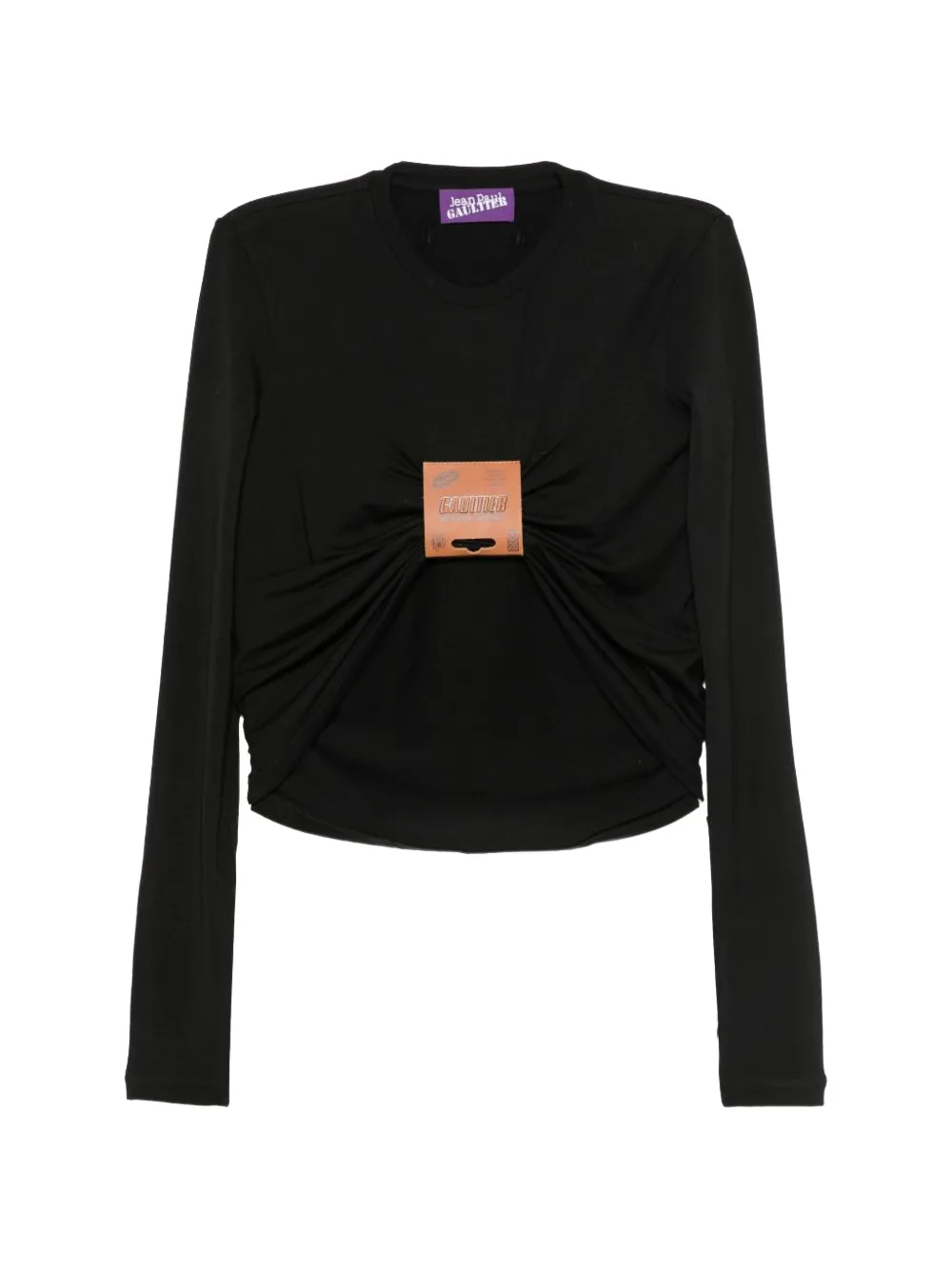 Jean Paul Gaultier Logo-patch Gathered Top In Black