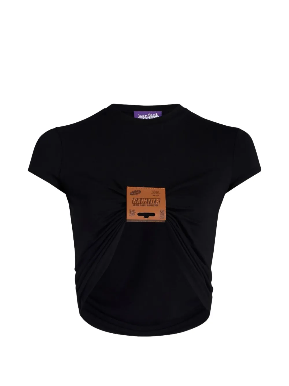 Jean Paul Gaultier Logo-patch Gathered T-shirt In Black