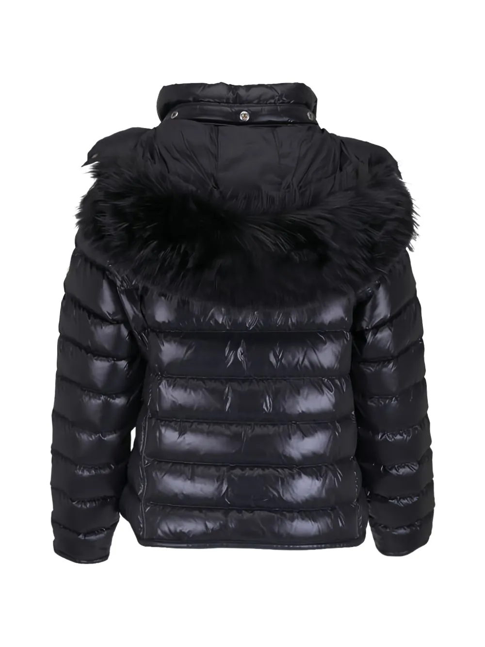 Moncler Badyeffe donsjack van imitatiebont met capuchon Zwart