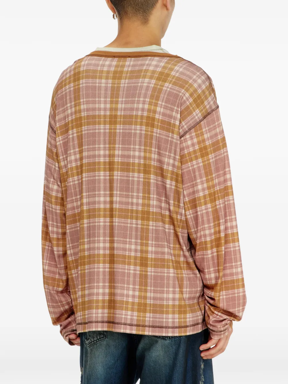 Diesel T-Joy-Ls geruit T-shirt Beige