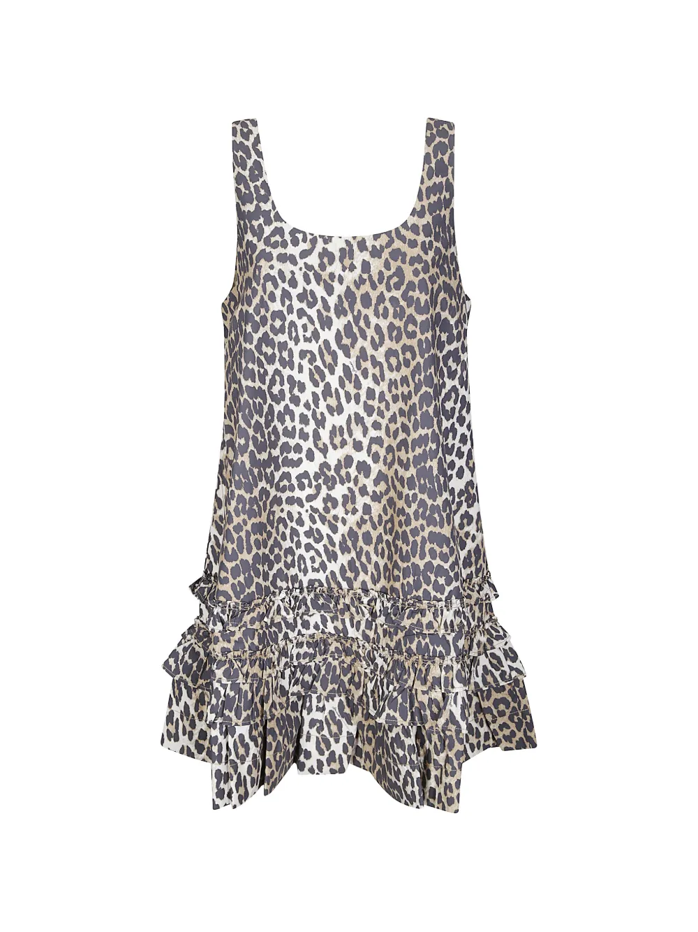 GANNI leopard-print ruffled mini dress - Toni neutri