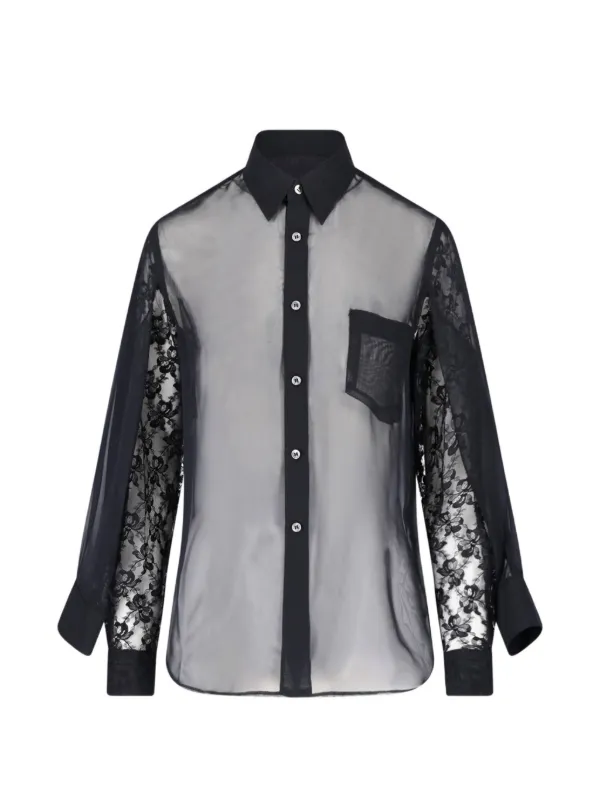Comme des Garçons Lace-panelled Sheer Blouse in Black