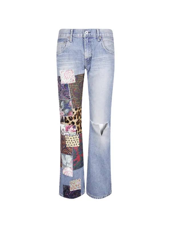 Junya Watanabe Patchwork Distressed Jeans in Blue