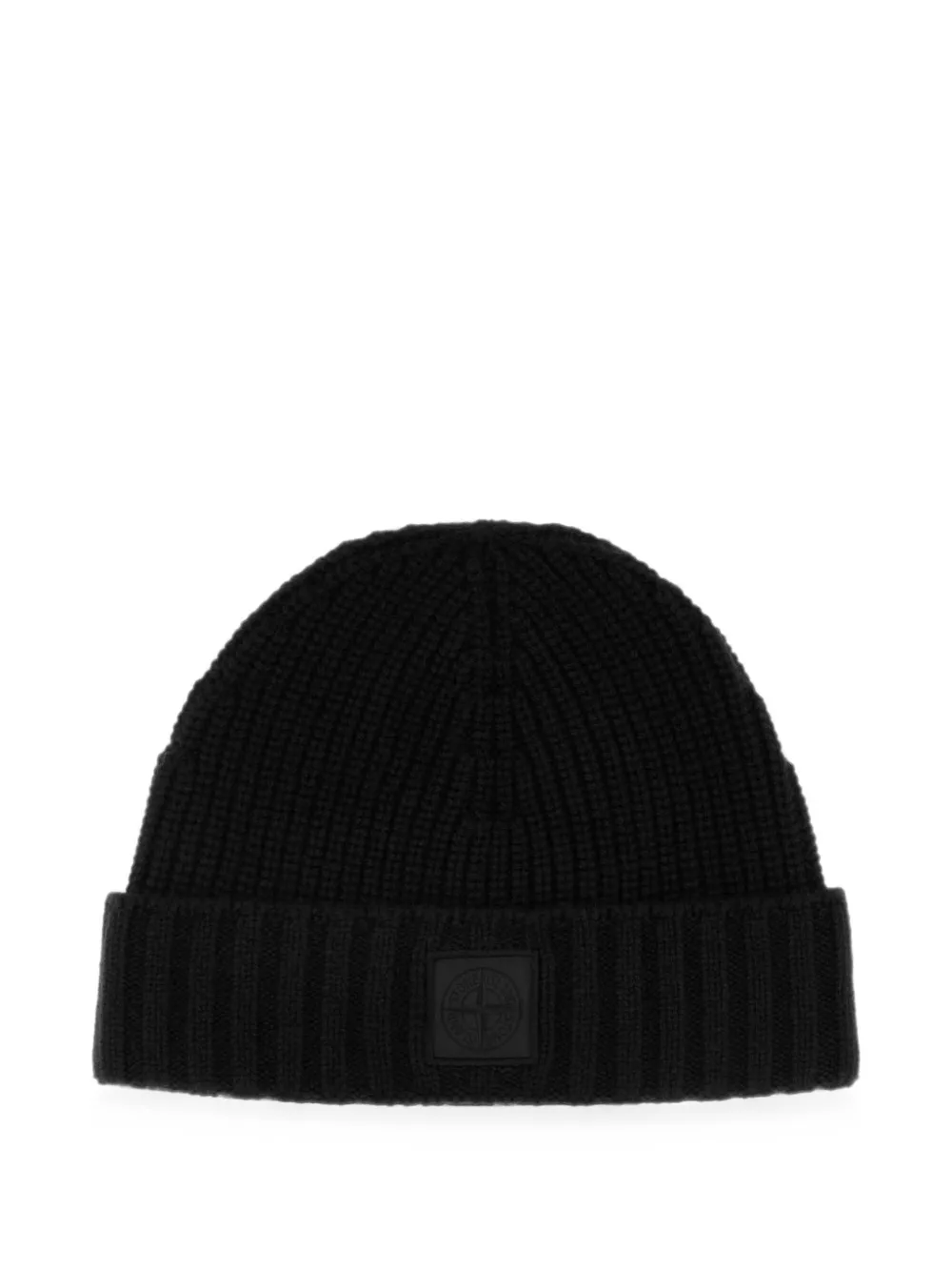 Stone Island logo-patch ribbed-knit beanie hat - Nero