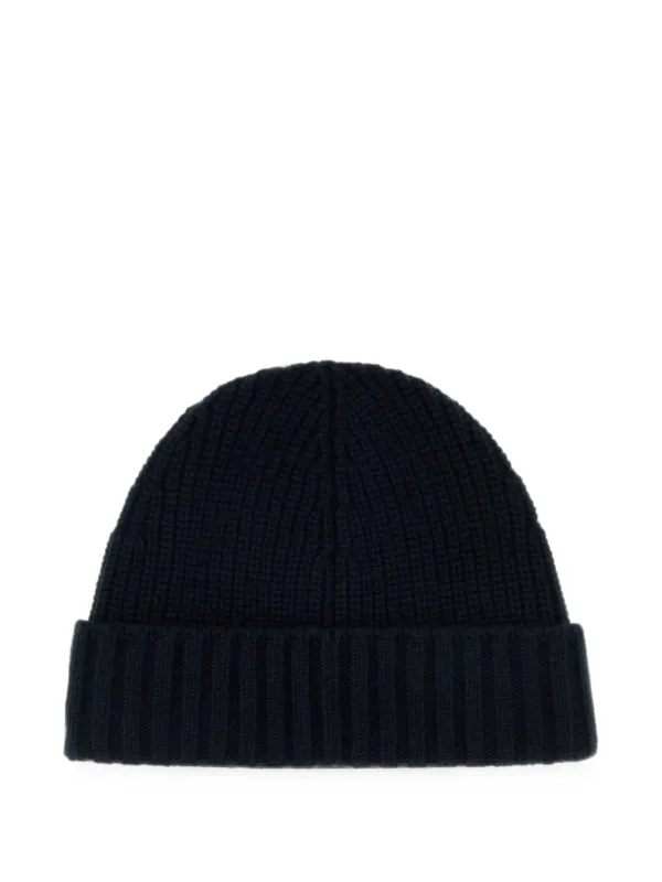 Stone Island logo-patch ribbed-knit Beanie Hat | ブラック