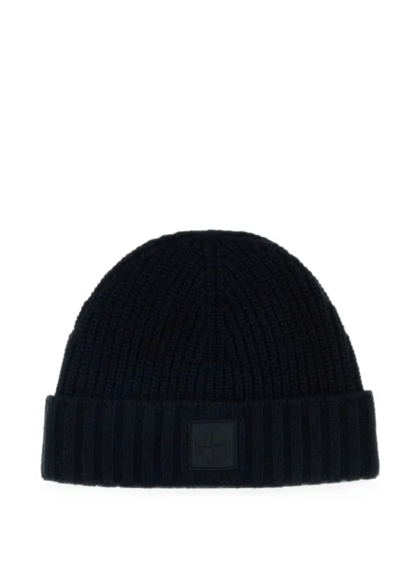 Stone Island logo-patch ribbed-knit Beanie Hat | ブラック