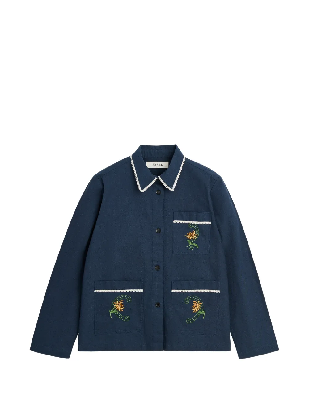 Skall Studio Irma Lace-trim Embroidered Shirt In Blue